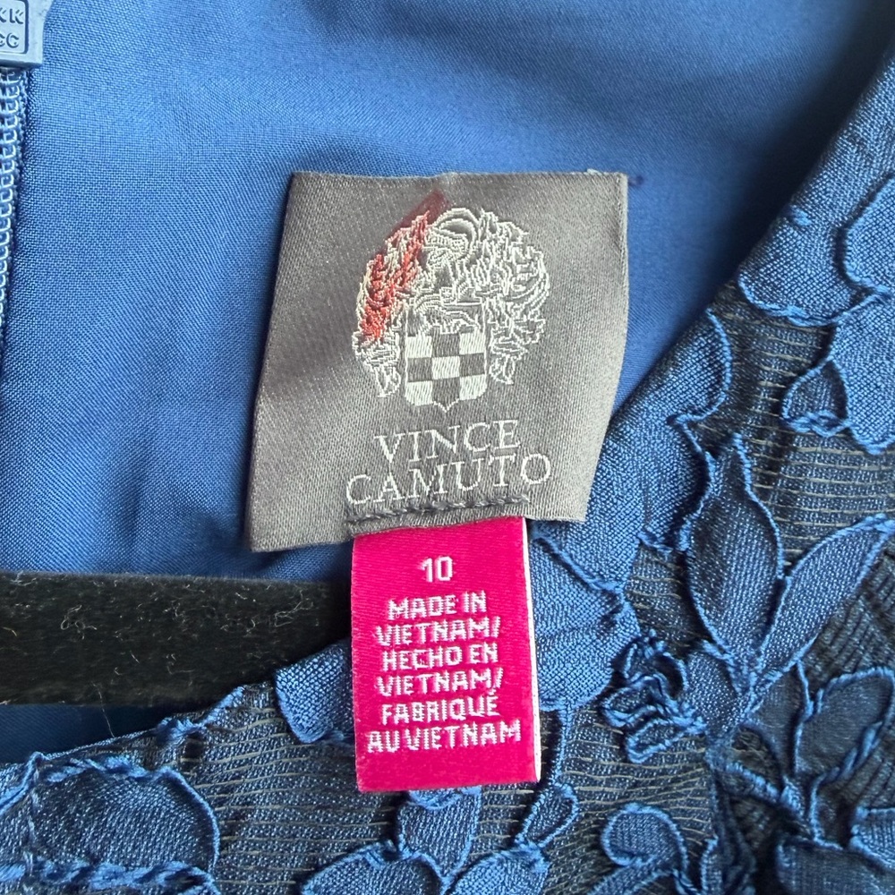🆕✨ Vince Camuto Blue Floral Jacquard Dress Size 10 A-Line Elegant Occasion Chic - Picture 13 of 16